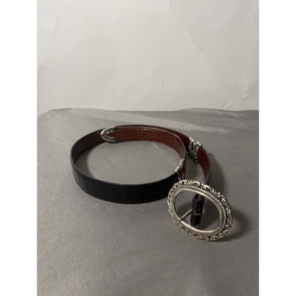 Brighton Mens Croc Embossed Leather Belt Black Brown Silver Western 36200 Size L